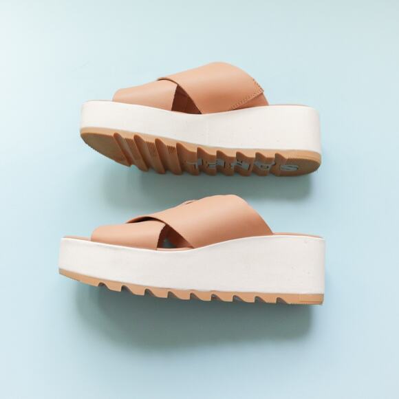 Sorel Cameron Flatform Lug Sole Leather Slip On Platform Sandals Size 9.5 - Picture 3 of 8